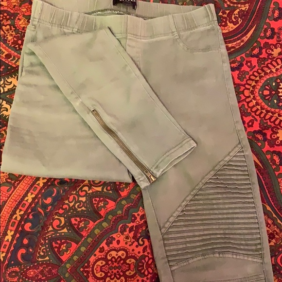 Beulah Pants - Olive Green Moto Jeggings